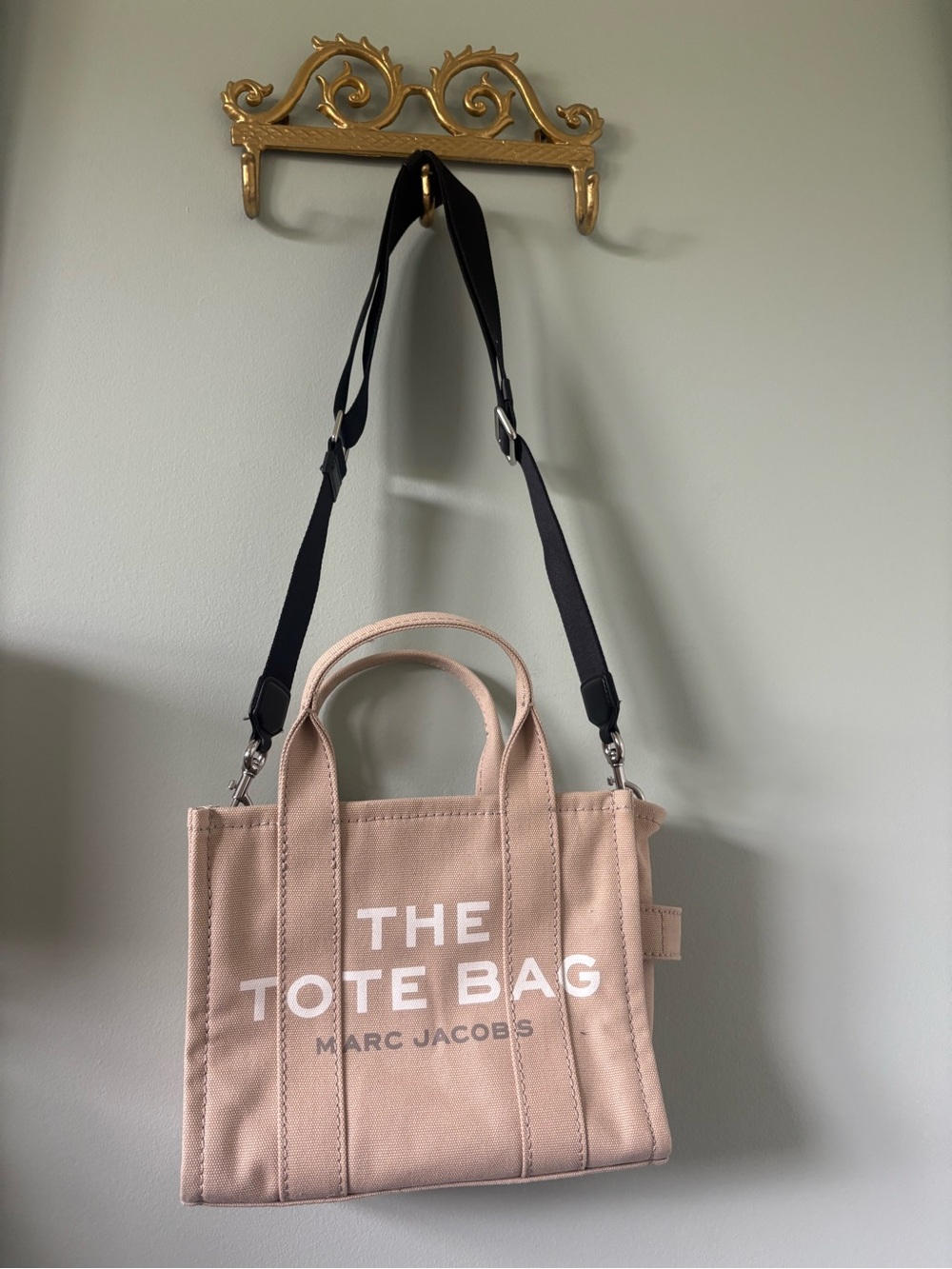 Marc Jacobs Medium Beige Canvas Tote with Black Strap